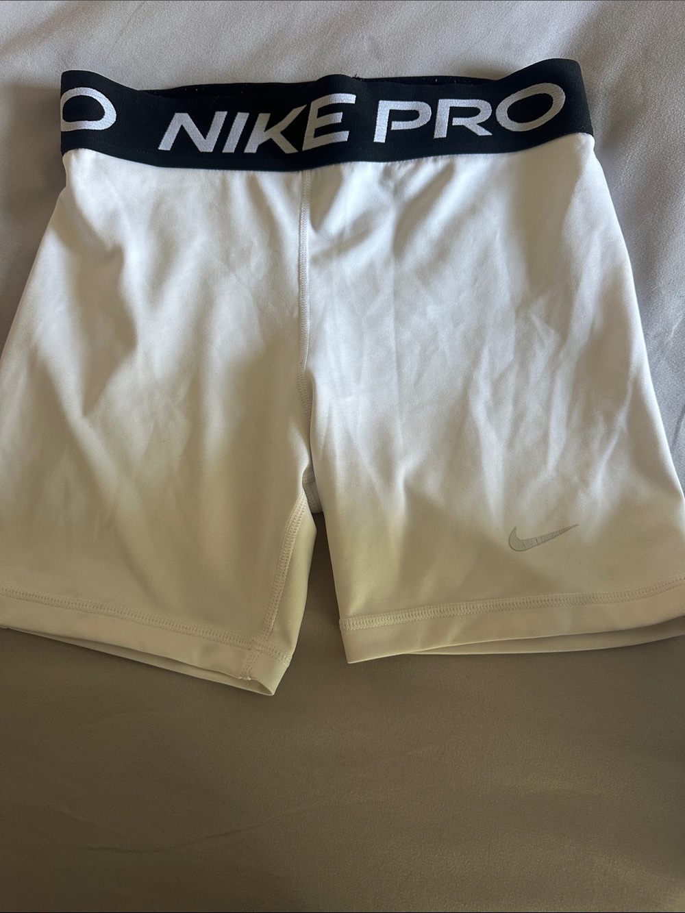 Nike White Compression Shorts with Black Nike Pro Waistband